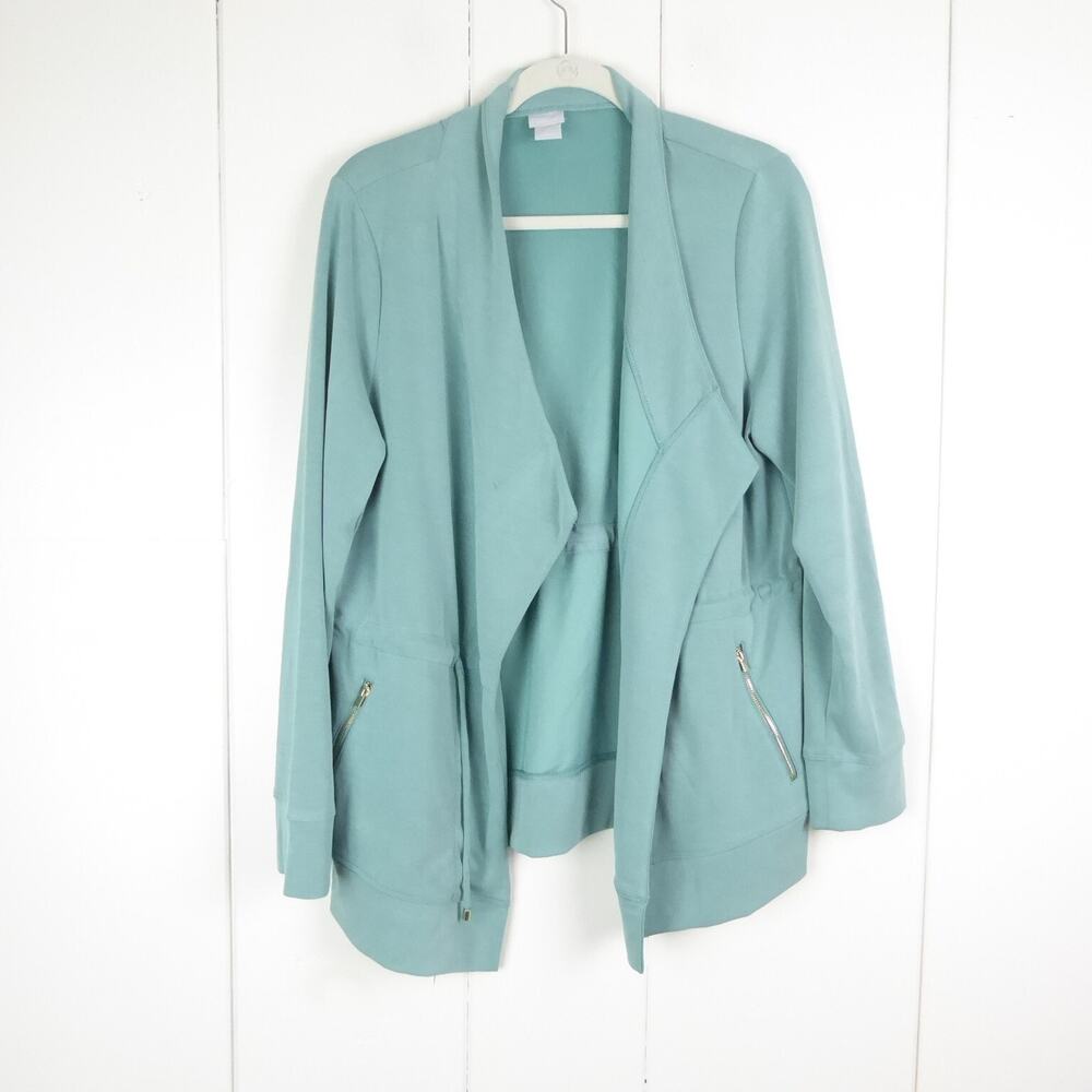 Chicos Zenergy Jacket Womens SZ 2 US 12/14 Open Front Draped Athleisure Athletic